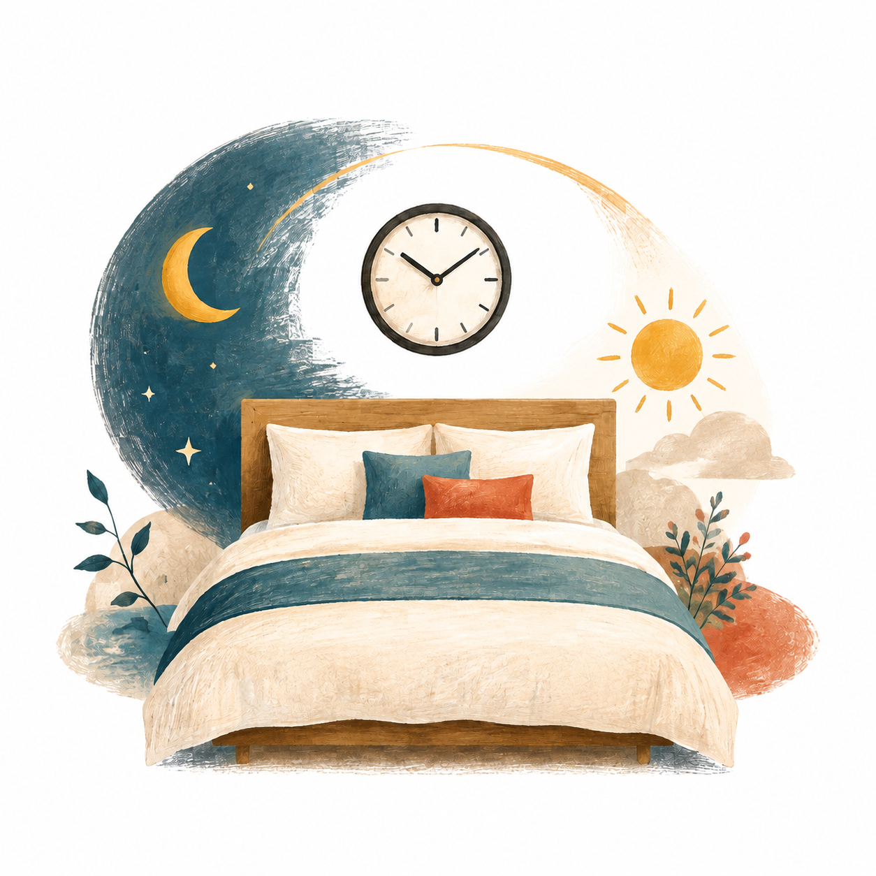 夜から朝までの滞在を表すイラスト