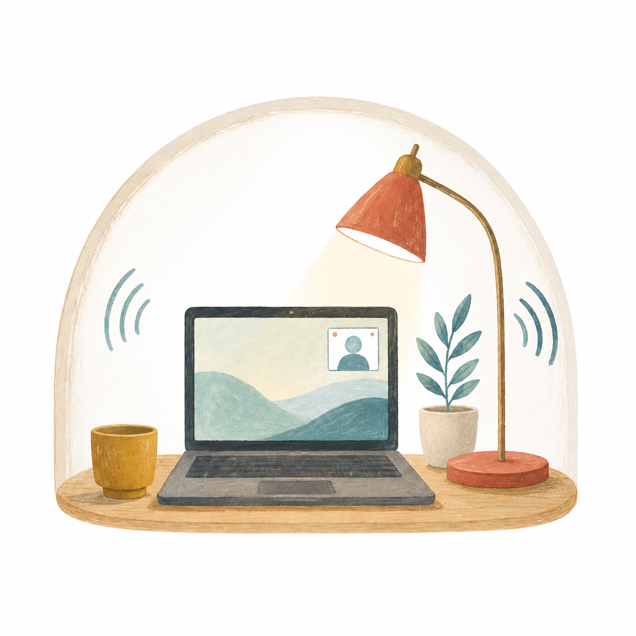 静かな環境でのWeb会議を表すイラスト